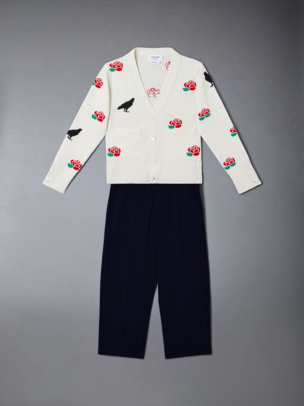 Thom Browne Merino Wool Rose and Raven Ragazza Cardigan Bianche | XIK93J47166