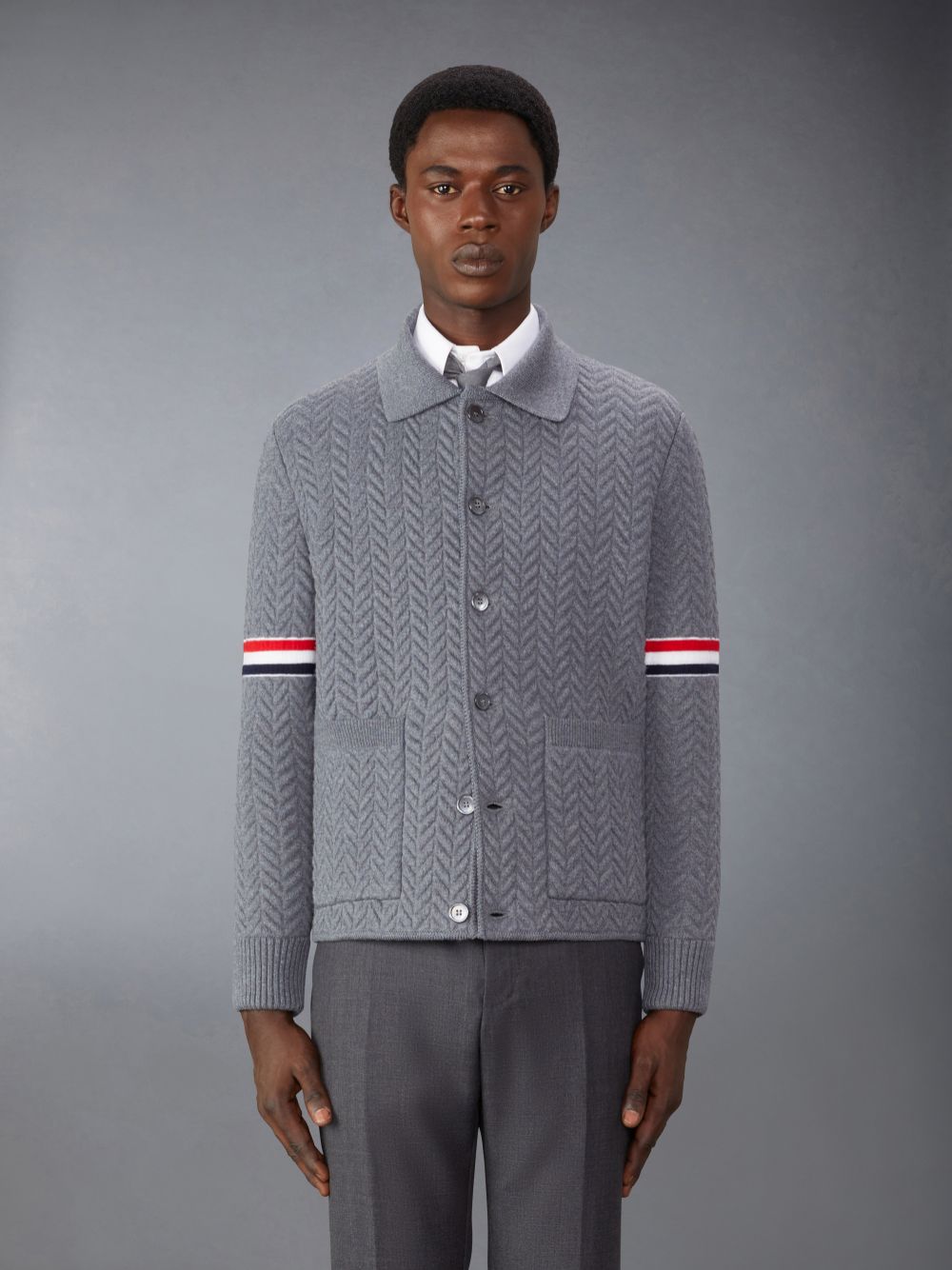 Thom Browne Merino Wool and Cotton Quilted Armband Work Uomo Giacche Grigie | MXV72Y67727