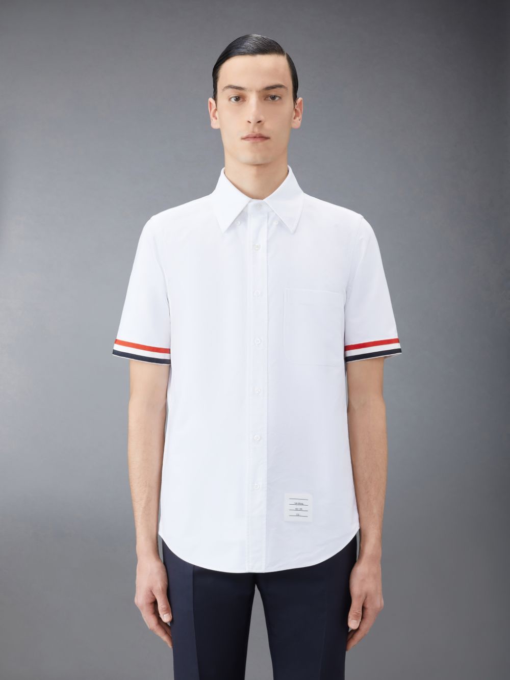 Thom Browne Oxford Grosgrain Cuff Short Sleeve Uomo Camicie Bianche | AMB34O28542