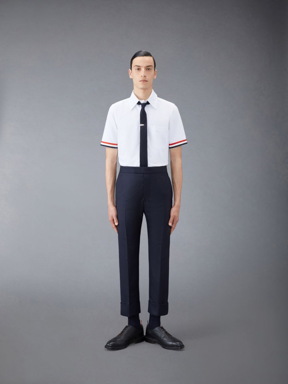 Thom Browne Oxford Grosgrain Cuff Short Sleeve Uomo Camicie Bianche | AMB34O28542