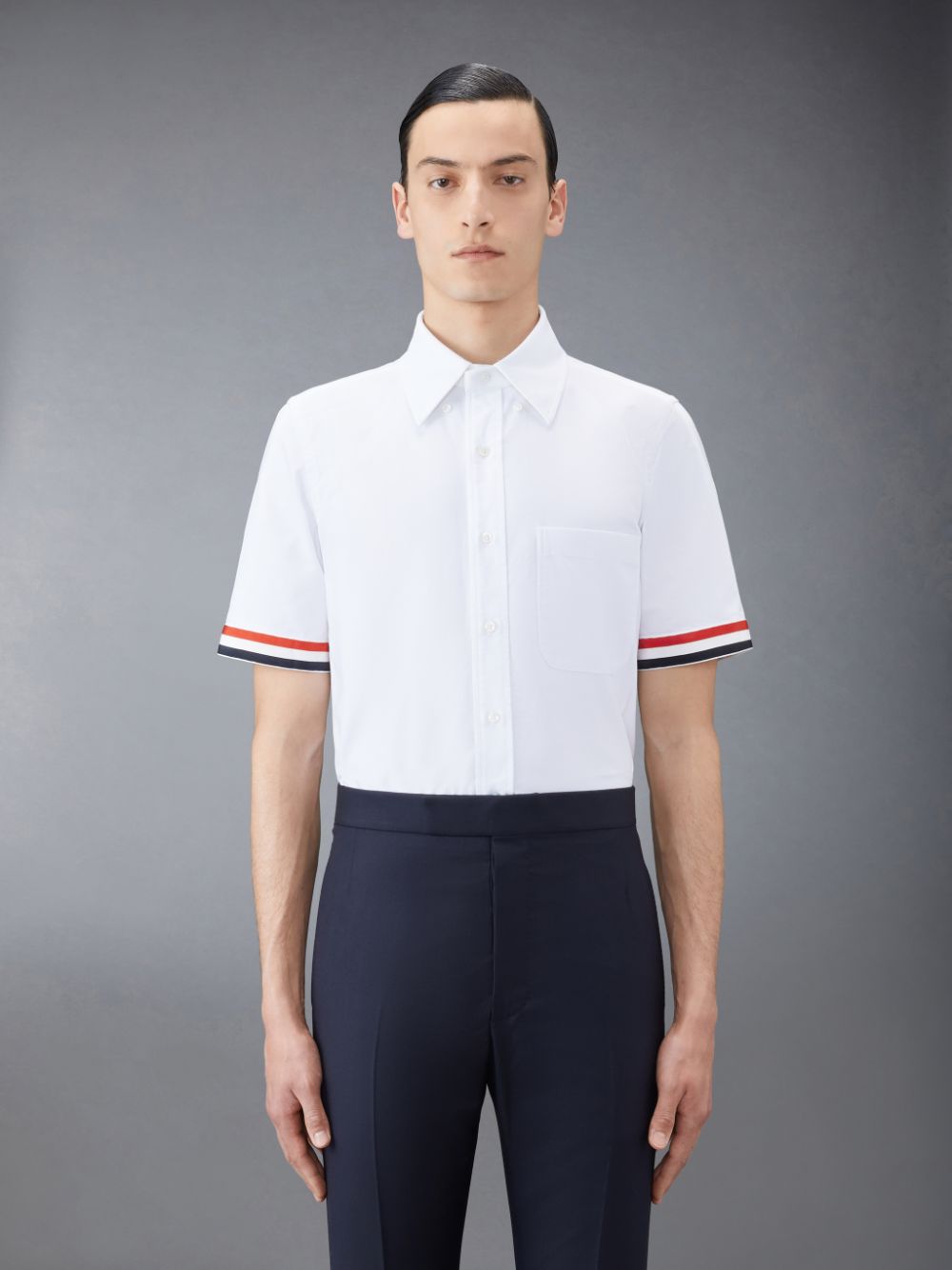 Thom Browne Oxford Grosgrain Cuff Short Sleeve Uomo Camicie Bianche | AMB34O28542