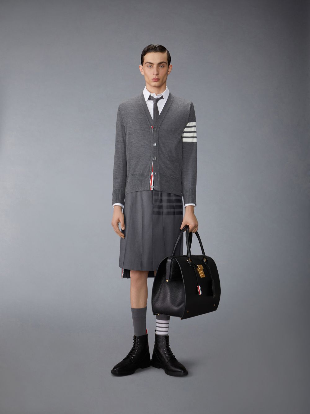 Thom Browne PLAIN WEAVE 4-BAR CLASSIC BACKSTRAP PLEATED Uomo Gonne Grigie | BNL95L89813