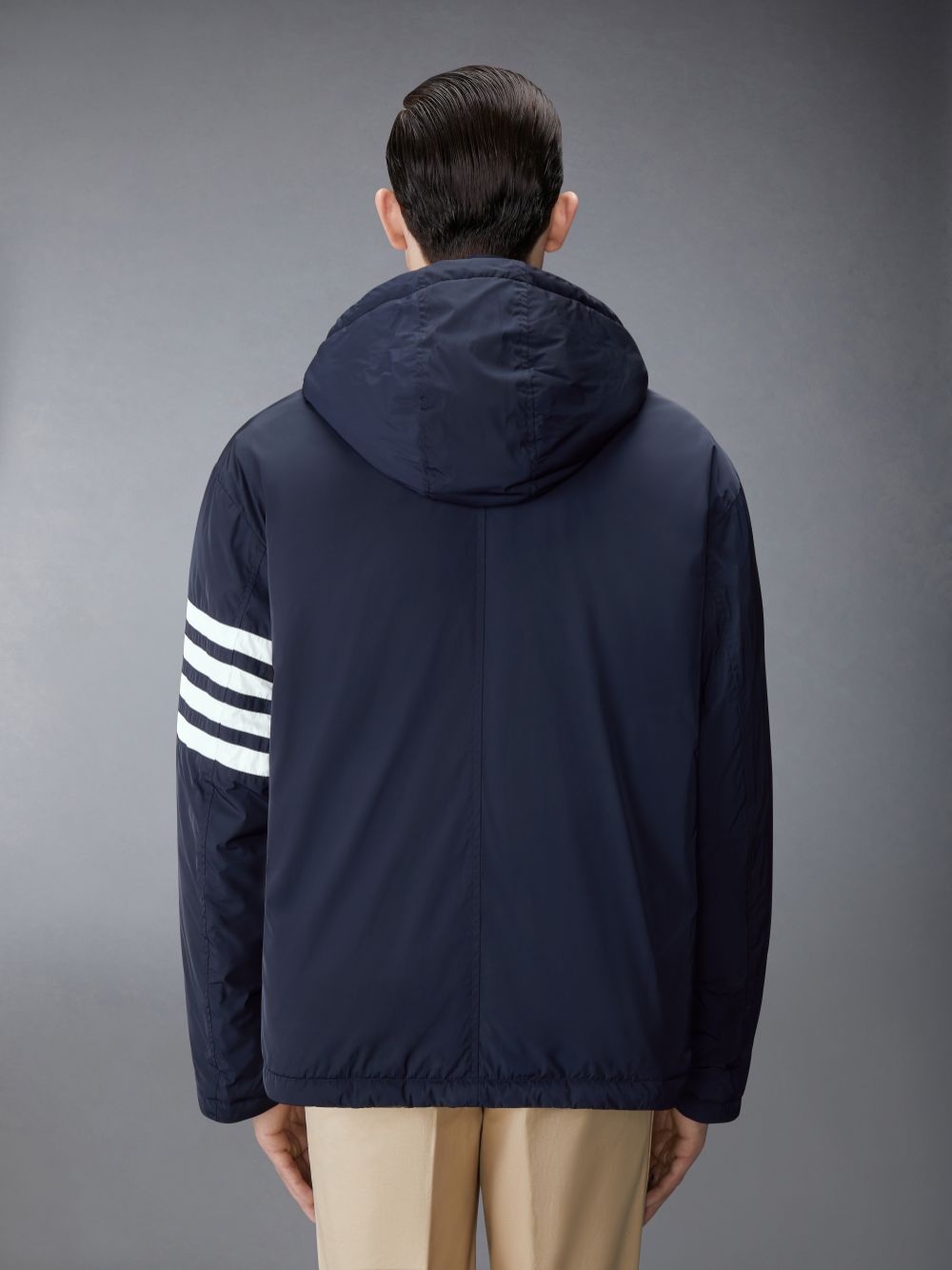 Thom Browne POLY TWILL 4-BAR DOWN FILL ZIP UP HOODED Uomo Giacche Blu | CIU47A49342