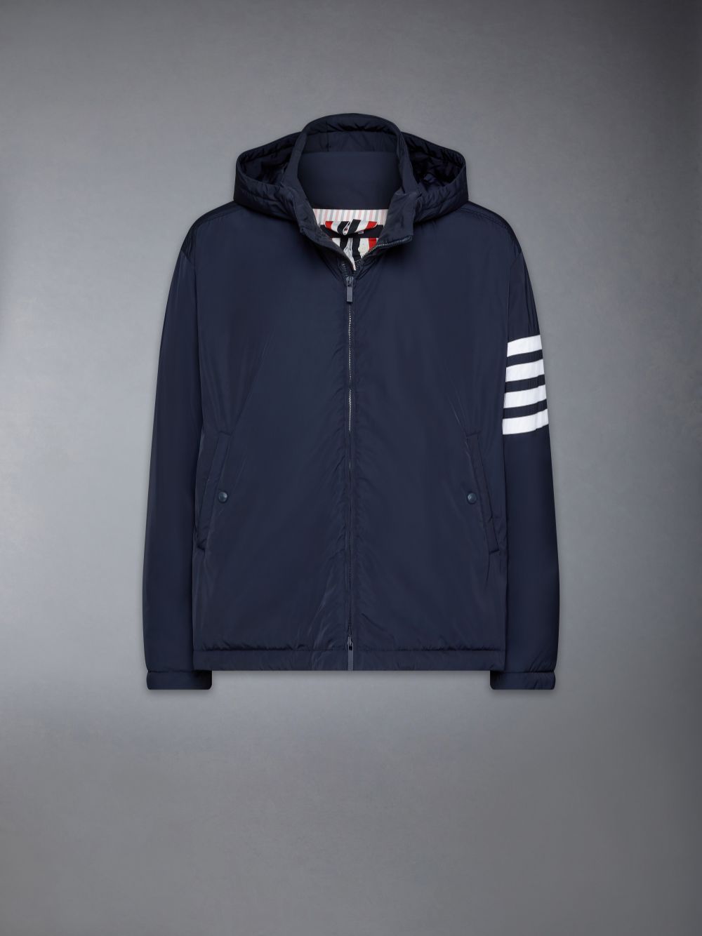 Thom Browne POLY TWILL 4-BAR DOWN FILL ZIP UP HOODED Uomo Giacche Blu | CIU47A49342