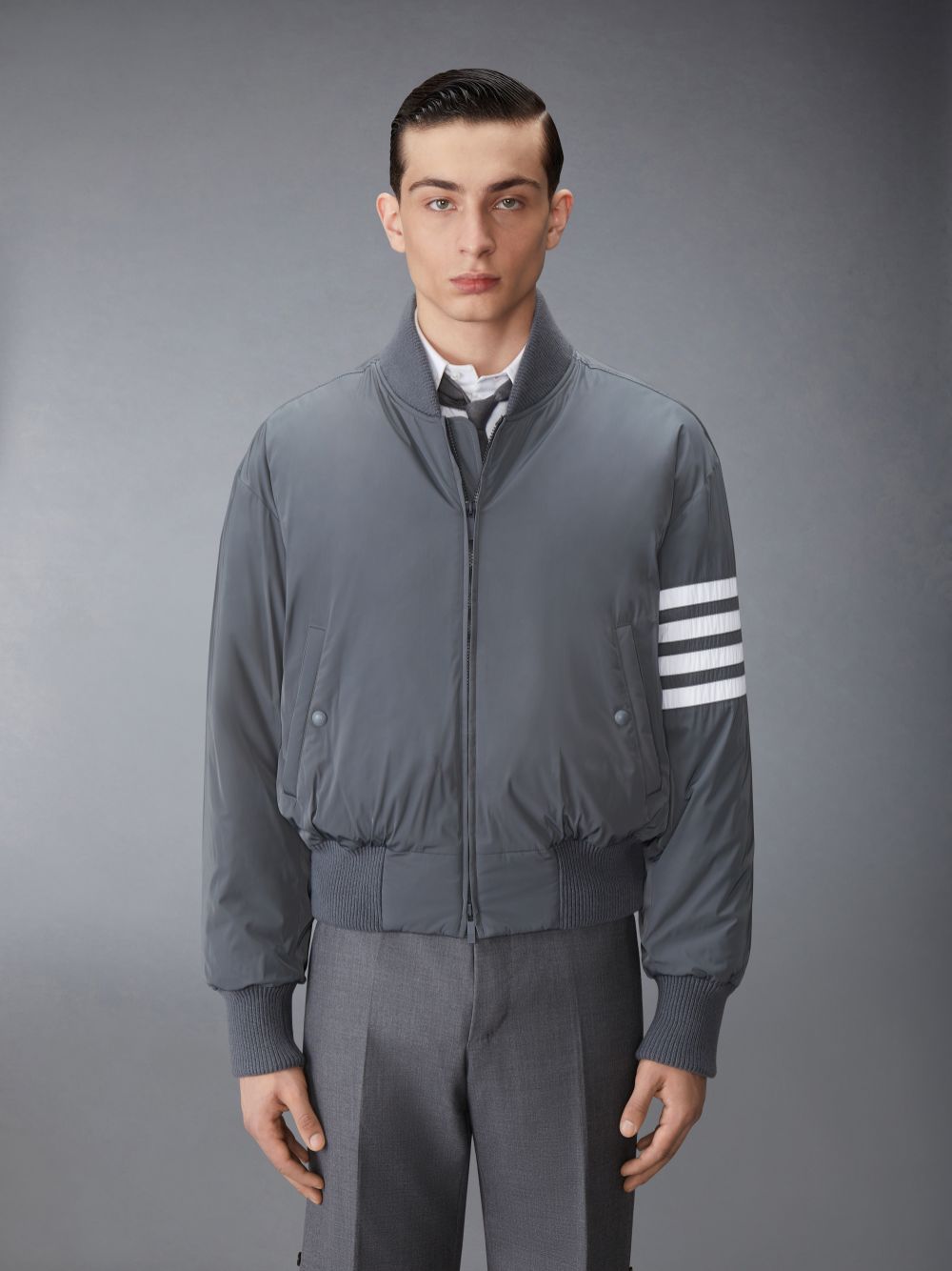 Thom Browne POLY TWILL 4-BAR OVERSIZED BLOUSON Uomo Giacche Grigie | VVT58G90564