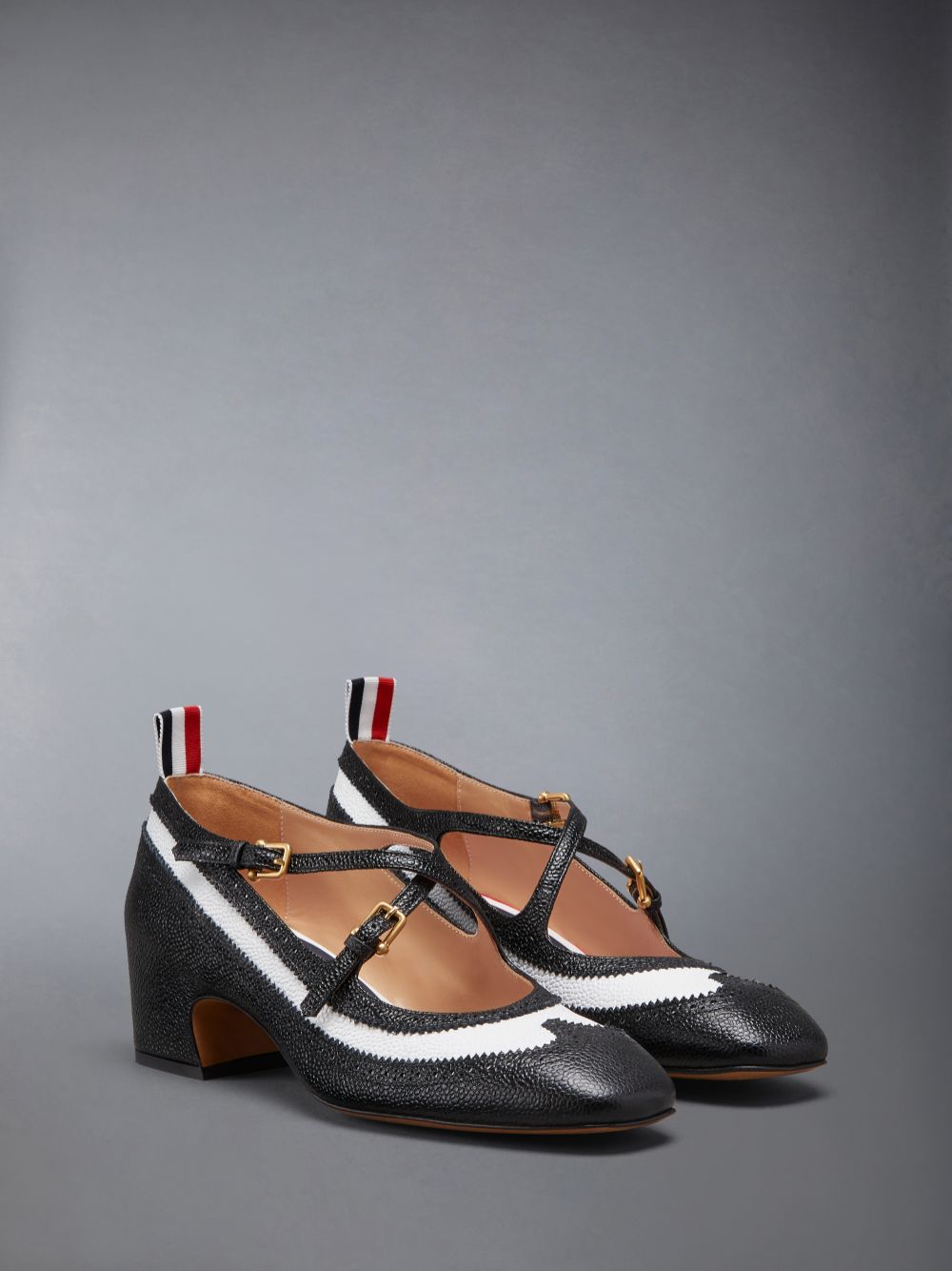 Thom Browne Pebble Grain 40mm Block Heel Criss Cross John Donna Scarpe Oxford Nere | GVX31O56590