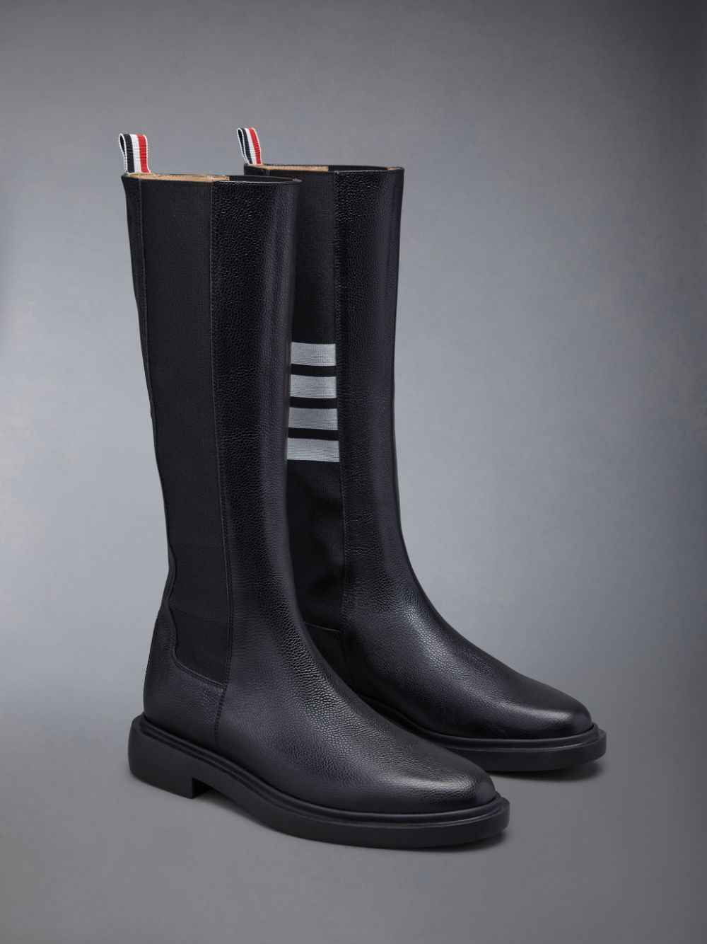 Thom Browne Pebble Grain 4-Bar Knee High Chelsea Donna Stivali Nere | FTB75W32463