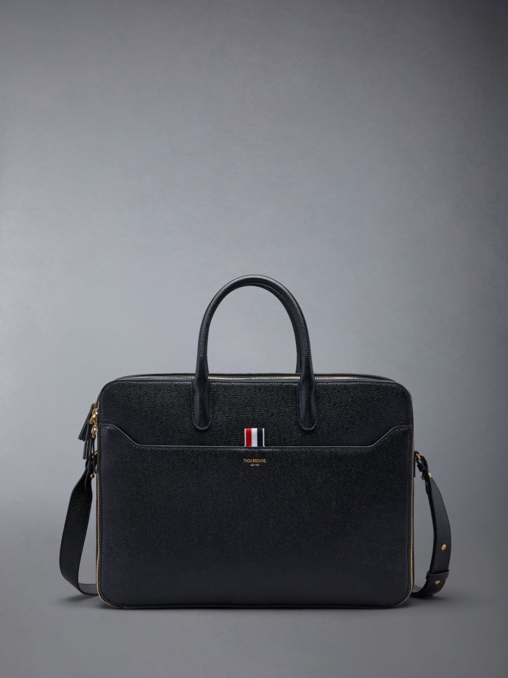 Thom Browne Pebble Grain Double Compartment Donna Borse Da Lavoro Nere | MIX84J41689