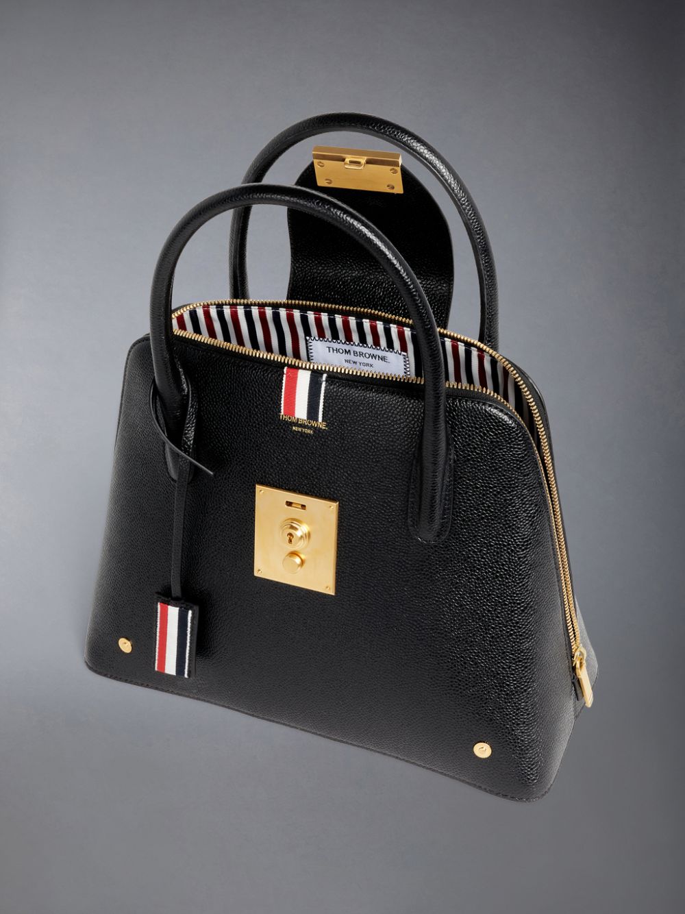 Thom Browne Pebble Grain Leather Removable Shoulder Strap Mrs. Donna Borse A Cartella Nere | APJ40I15676