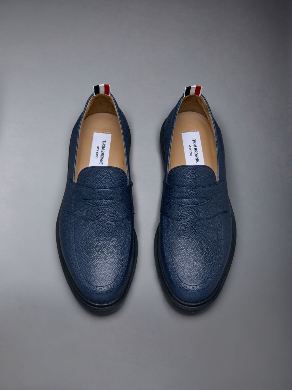 Thom Browne Pebble Grain Leather Rubber Sole Penny Uomo Mocassini Blu | JEQ23T03001