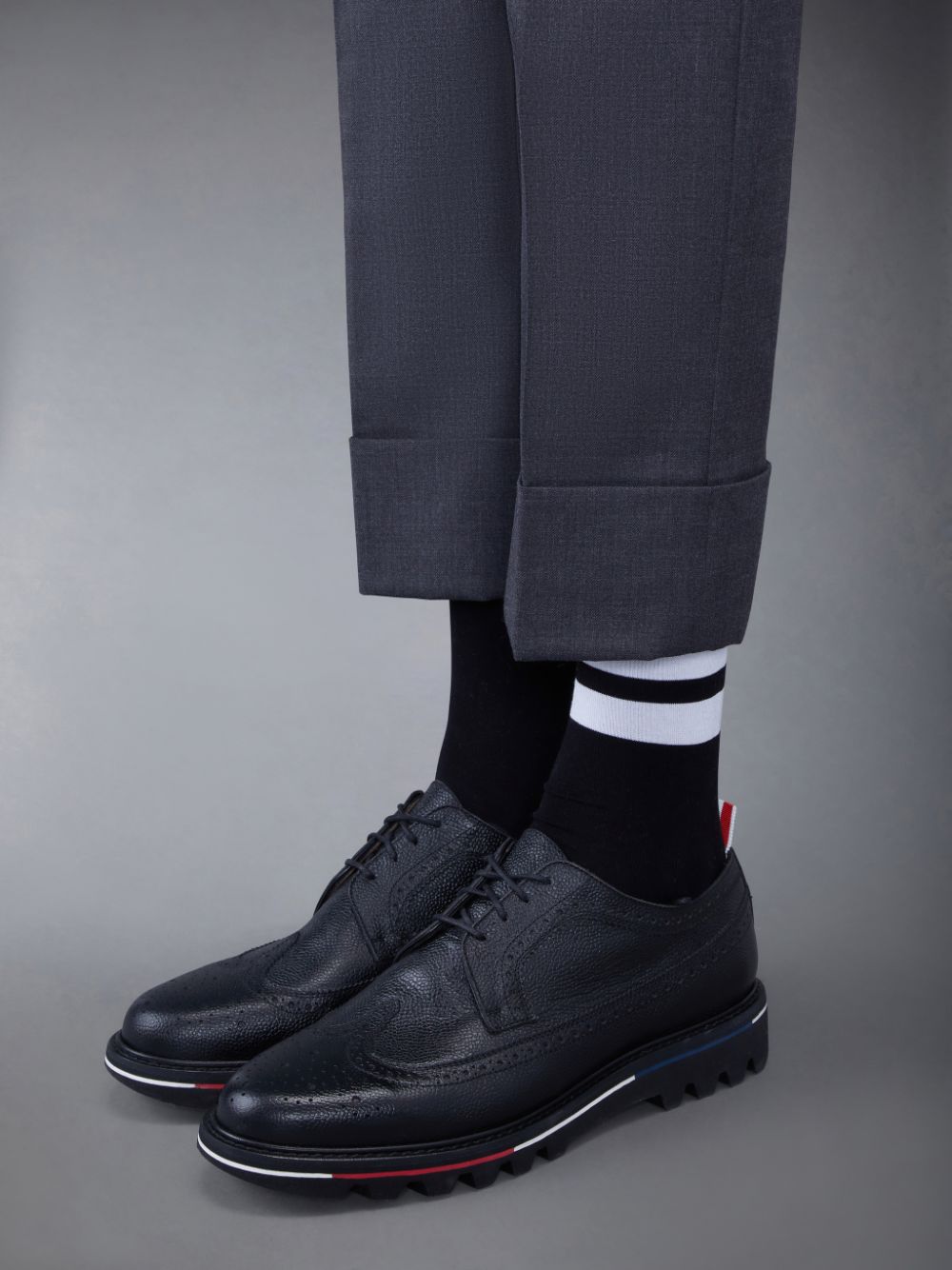 Thom Browne Pebble Grain Leather Tread Sole Longwing Uomo Scarpe Brogue Nere | UTF76Q05095