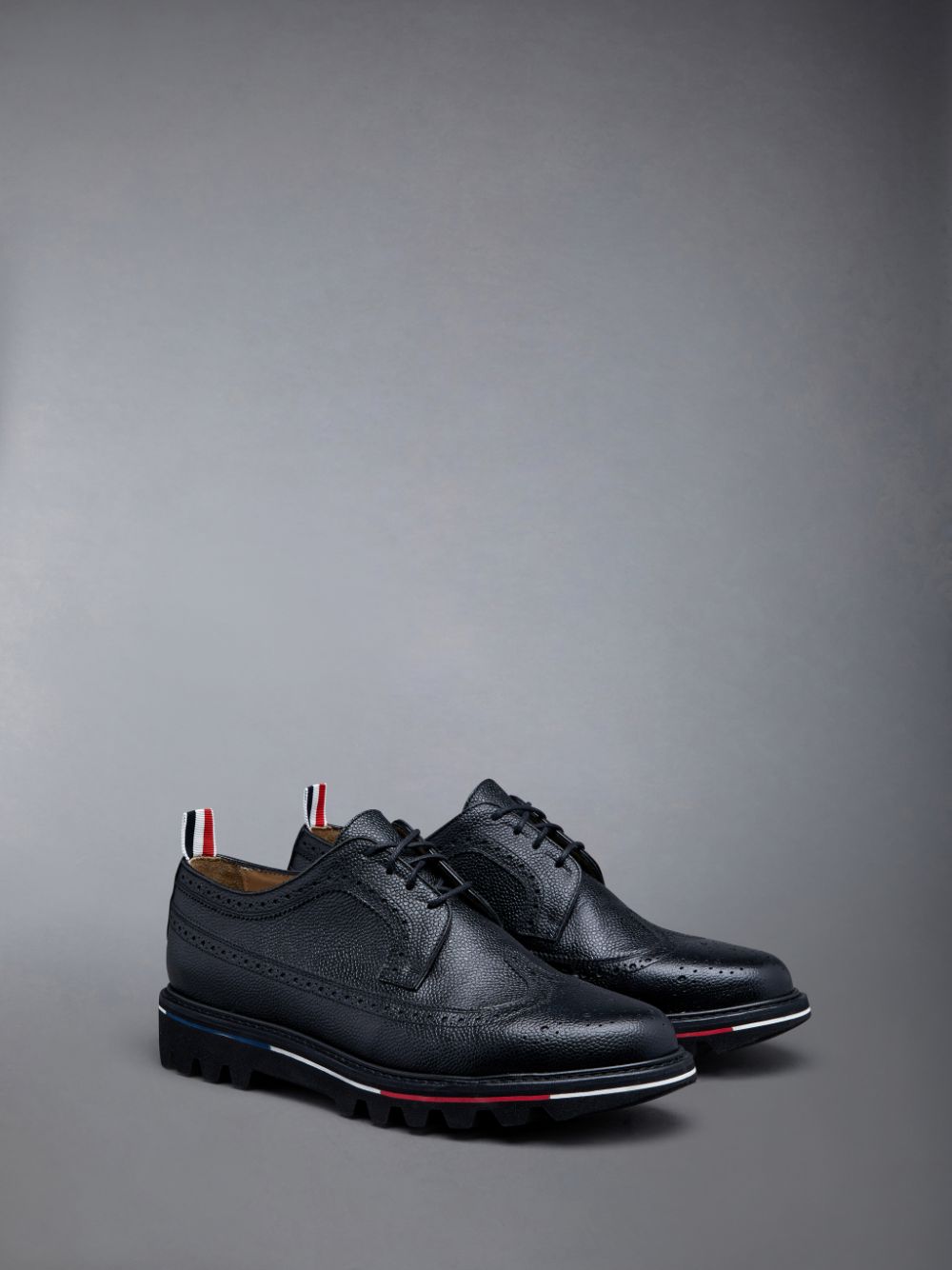 Thom Browne Pebble Grain Leather Tread Sole Longwing Uomo Scarpe Brogue Nere | UTF76Q05095