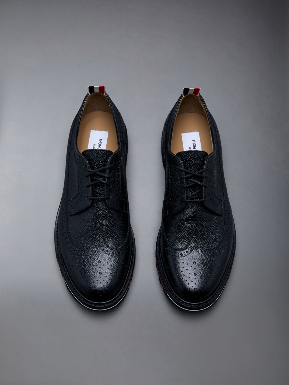 Thom Browne Pebble Grain Leather Tread Sole Longwing Uomo Scarpe Brogue Nere | UTF76Q05095