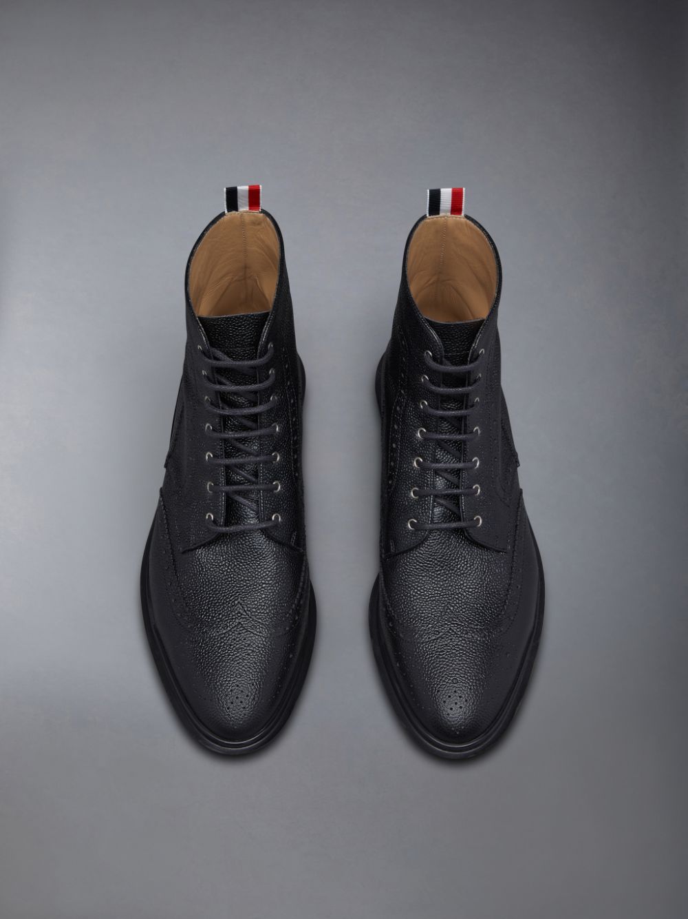 Thom Browne Pebble Grain Wingtip Uomo Stivali Nere | MSR96X46030