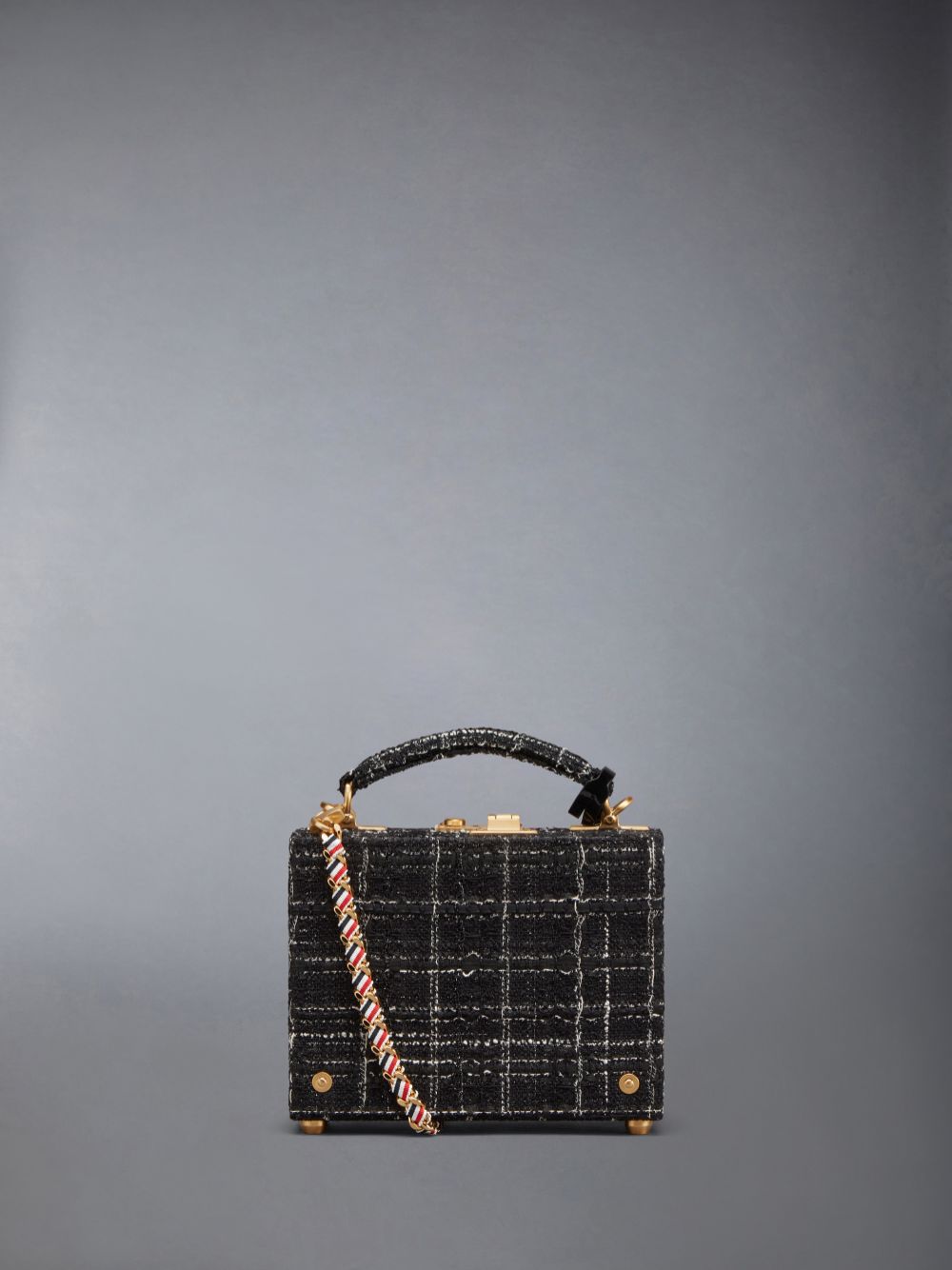 Thom Browne Plaid Ribbon Tweed Woven Chain Micro Attache Case Donna Borse Tote Nere | PKE91Y06126