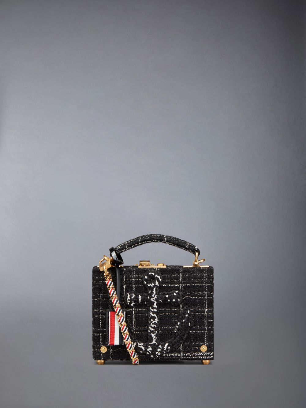 Thom Browne Plaid Ribbon Tweed Woven Chain Micro Attache Case Donna Borse Tote Nere | PKE91Y06126