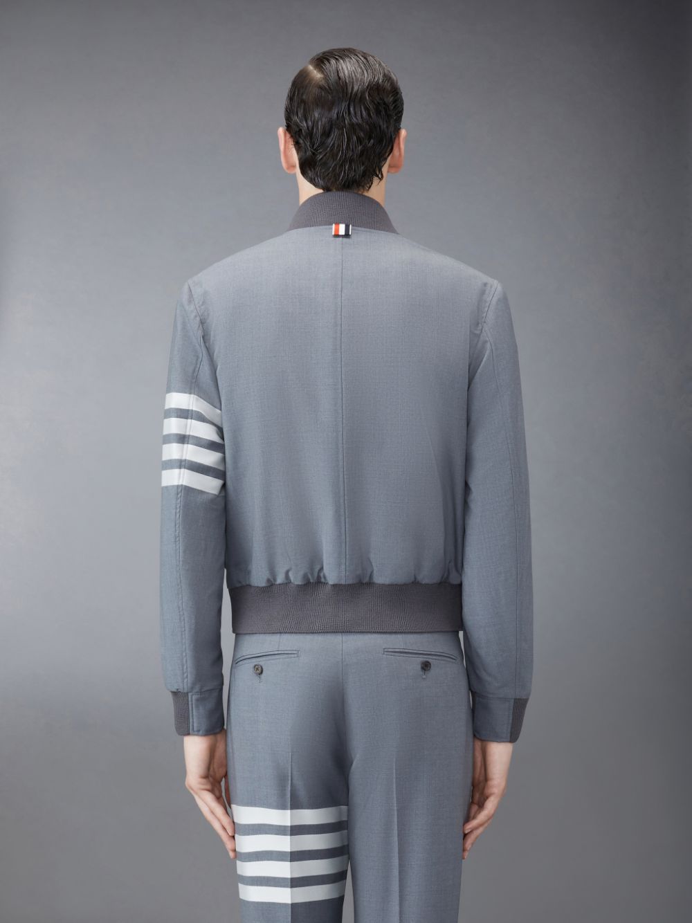 Thom Browne Plain Weave 4-Bar Kint Rib Blouson Uomo Giacche Grigie | OJP94E25133