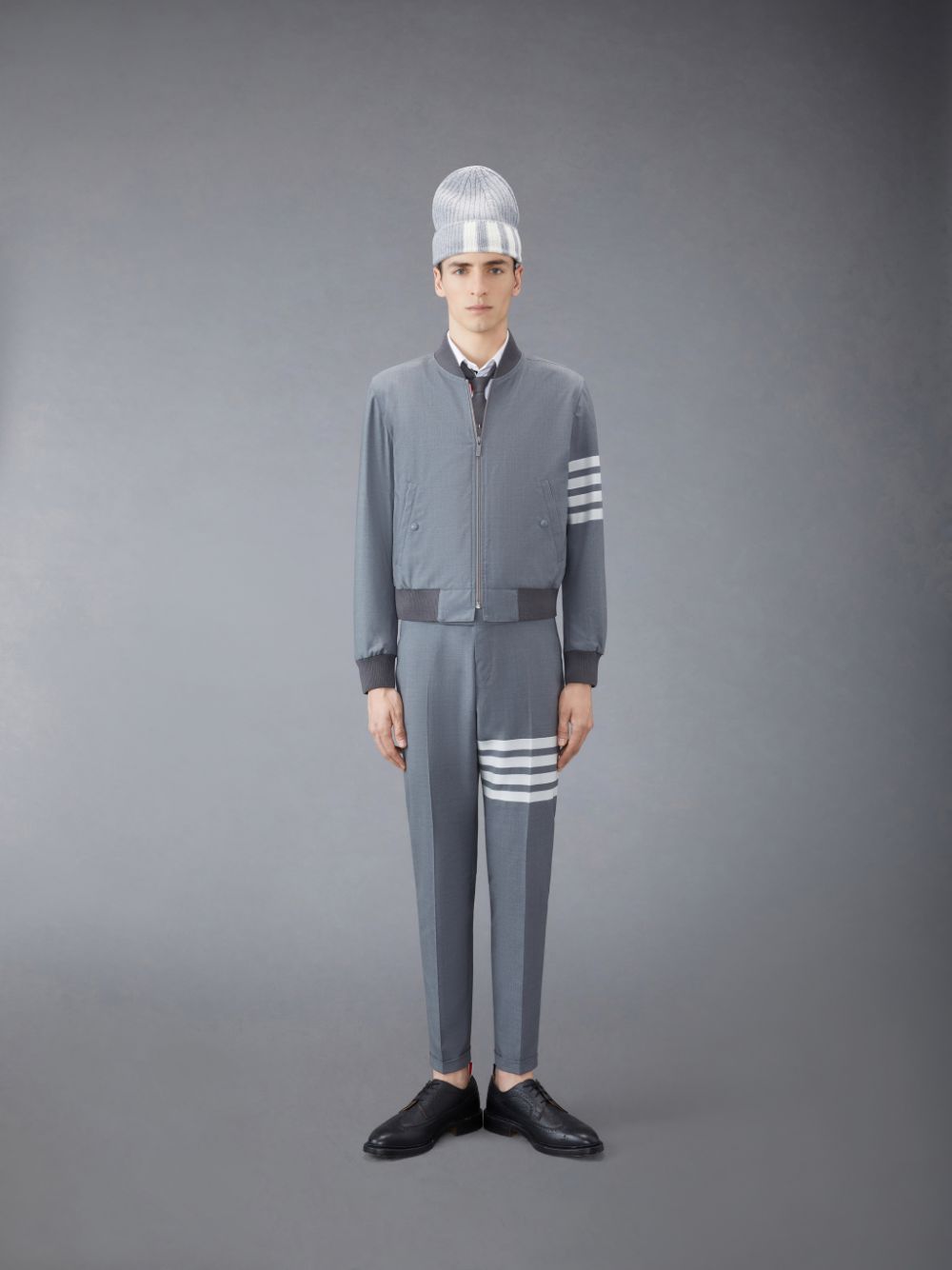 Thom Browne Plain Weave 4-Bar Kint Rib Blouson Uomo Giacche Grigie | OJP94E25133