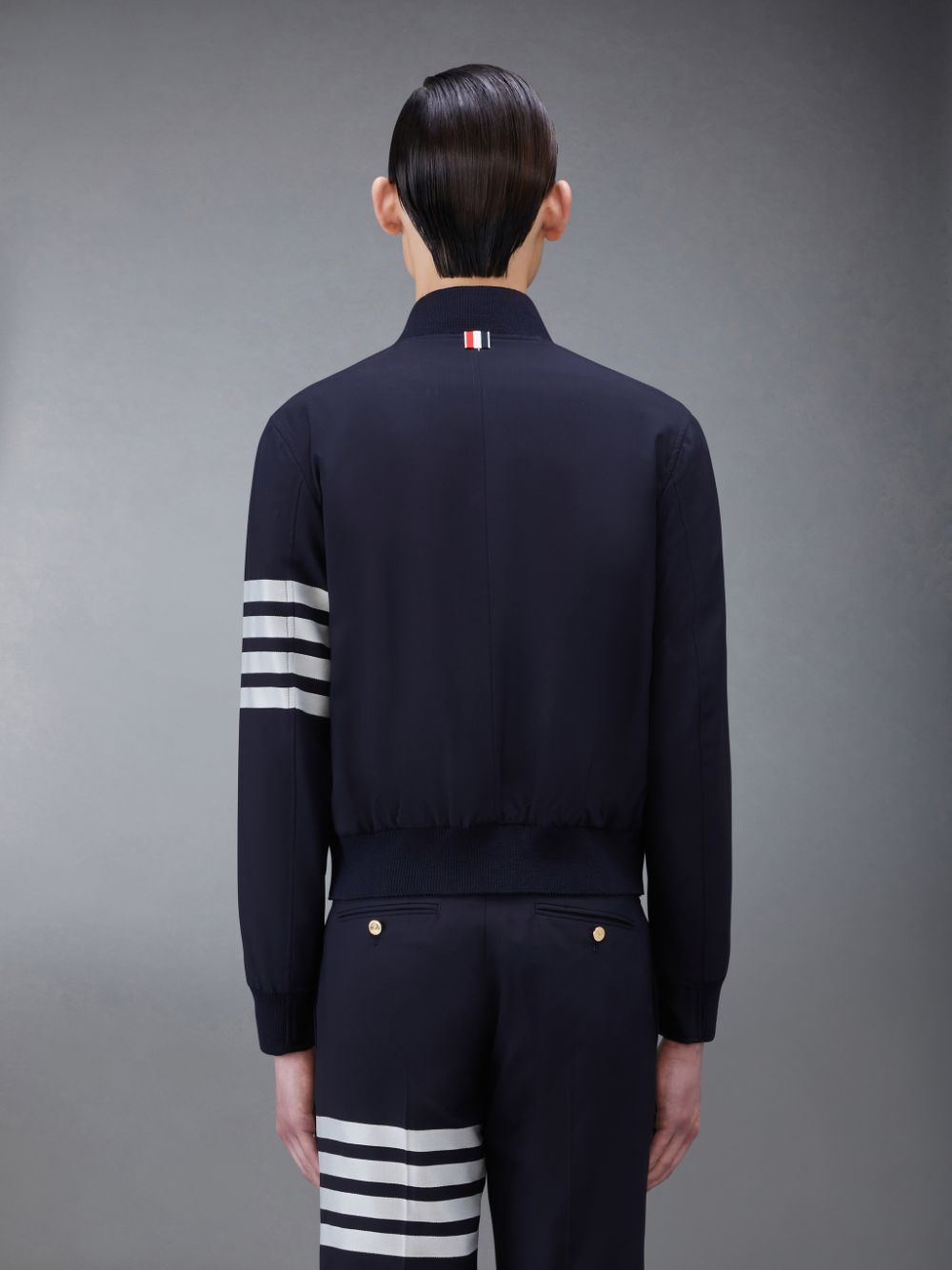 Thom Browne Plain Weave 4-Bar Kint Rib Blouson Uomo Giacche Blu | GIU71N09325