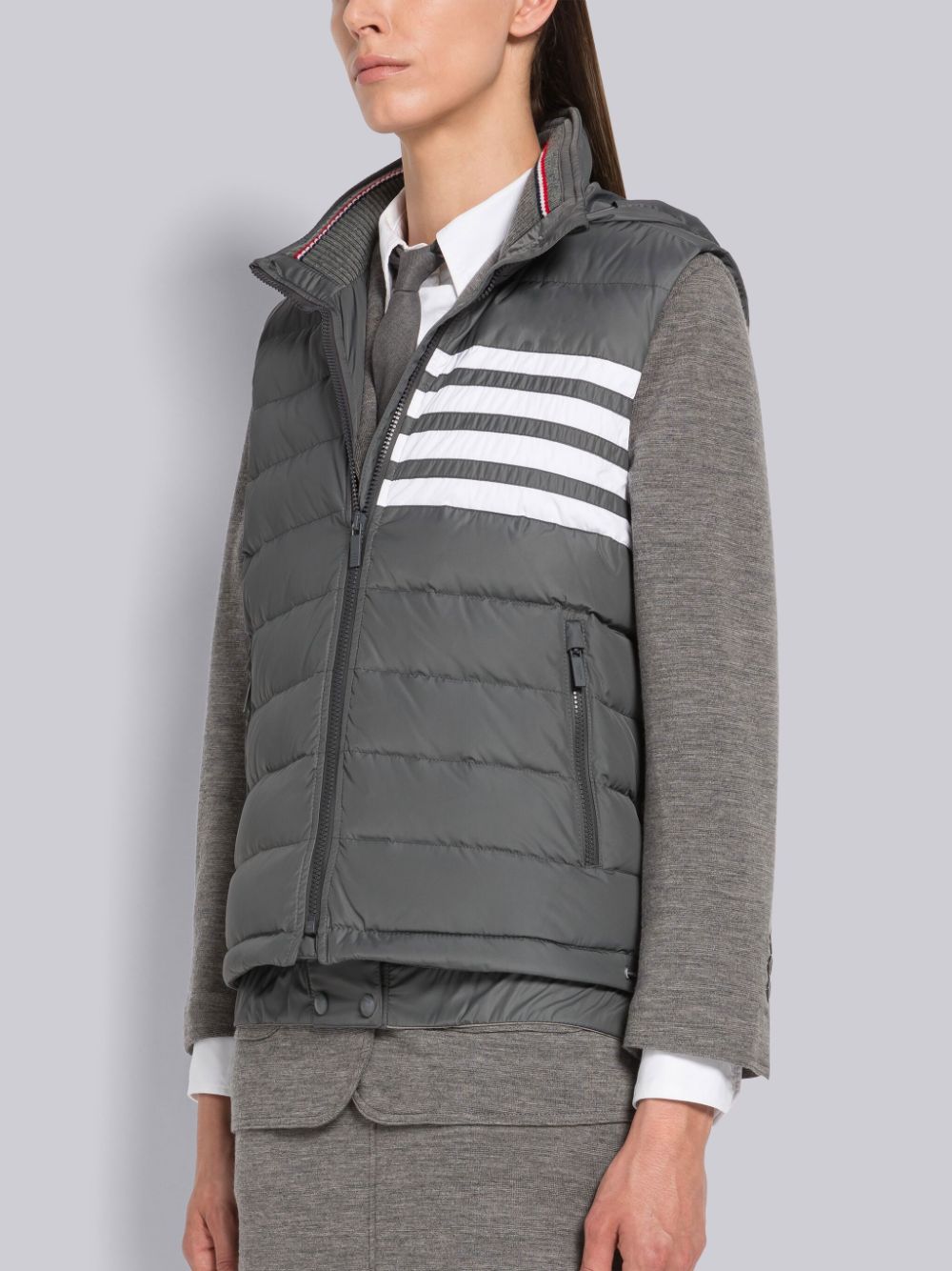 Thom Browne Poly Twill 4-Bar Funnel Neck Down Donna Gilet Grigie | HXT62E25900