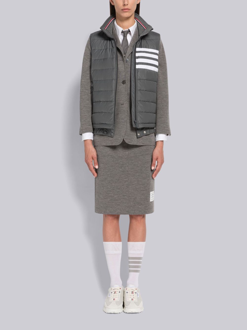 Thom Browne Poly Twill 4-Bar Funnel Neck Down Donna Gilet Grigie | HXT62E25900