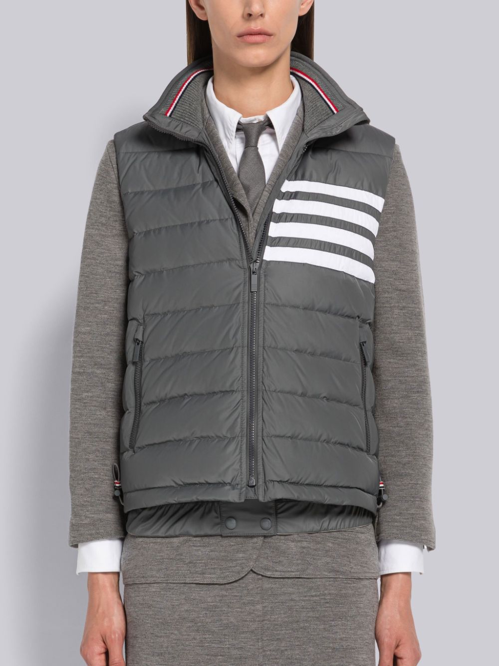 Thom Browne Poly Twill 4-Bar Funnel Neck Down Donna Gilet Grigie | HXT62E25900