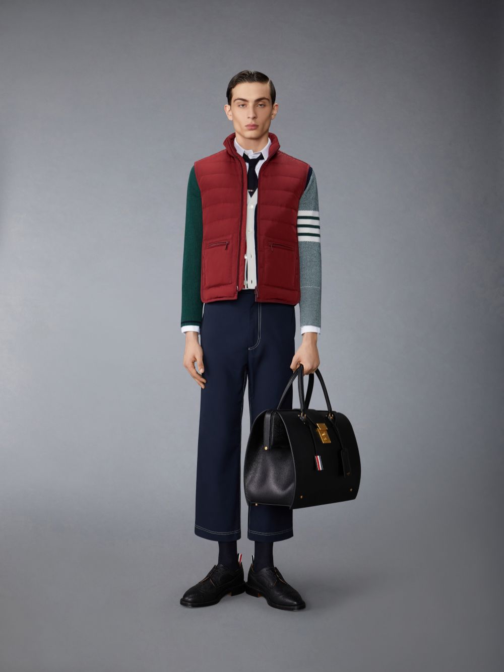 Thom Browne Poly Twill Down Fill 4-Bar Funnel Neck Knit Panel Uomo Gilet Rosse | FAQ46D29250