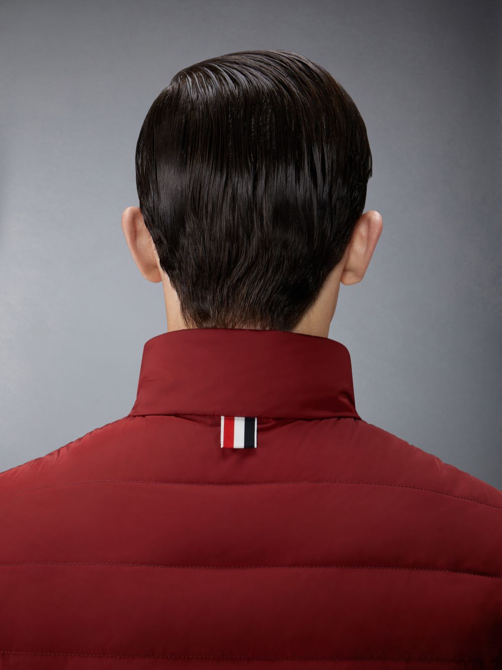 Thom Browne Poly Twill Down Fill 4-Bar Funnel Neck Knit Panel Uomo Gilet Rosse | FAQ46D29250