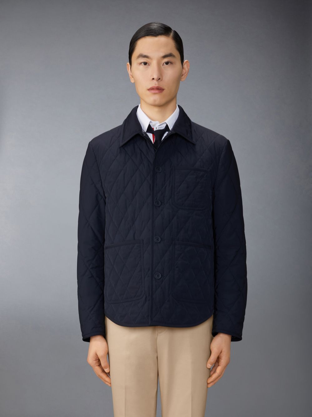 Thom Browne Poly Twill Quilted Applied Pockets and Self Tipping Shirt Uomo Giacche Blu | JAN98U53332