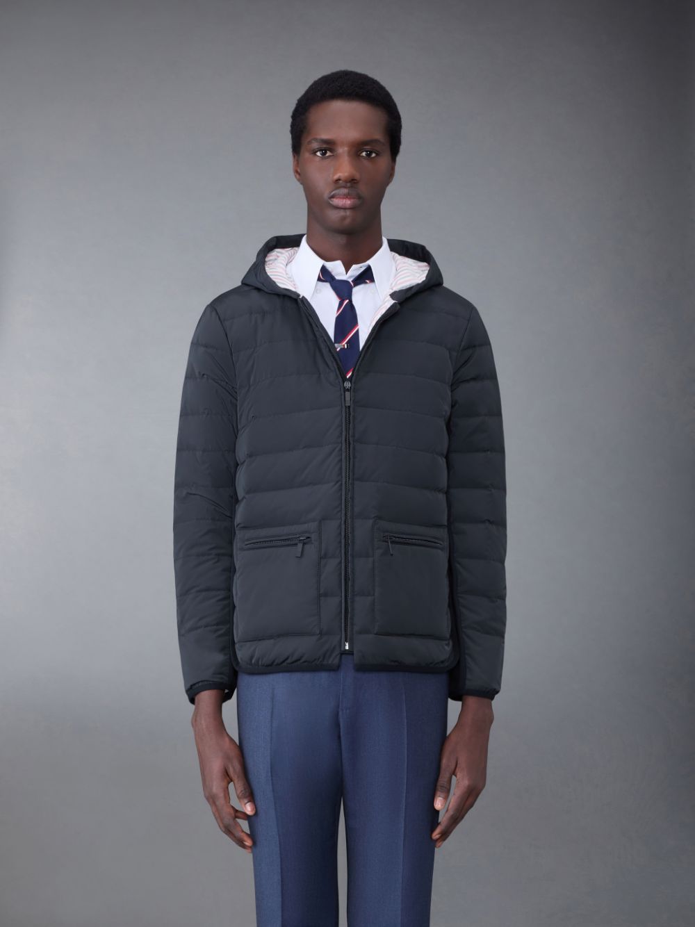 Thom Browne Poly Twill Rib 4-Bar Down Hooded Uomo Giacche Grigie | PUY61I12598