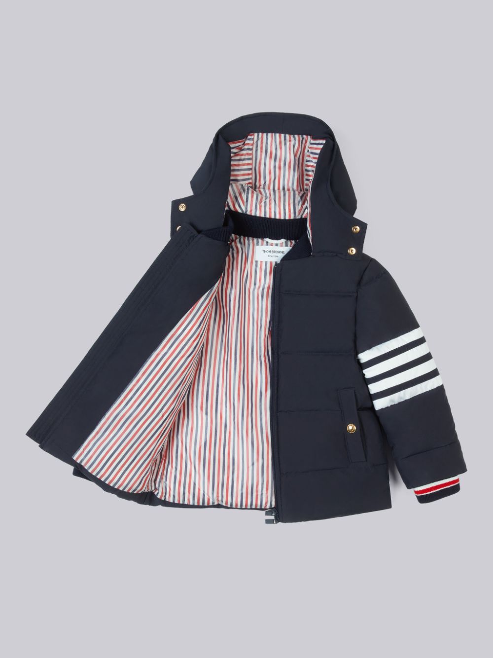 Thom Browne Ripstop Downfilled Hooded 4-Bar Ragazzo Parka Blu Marino | GWJ56Z06837