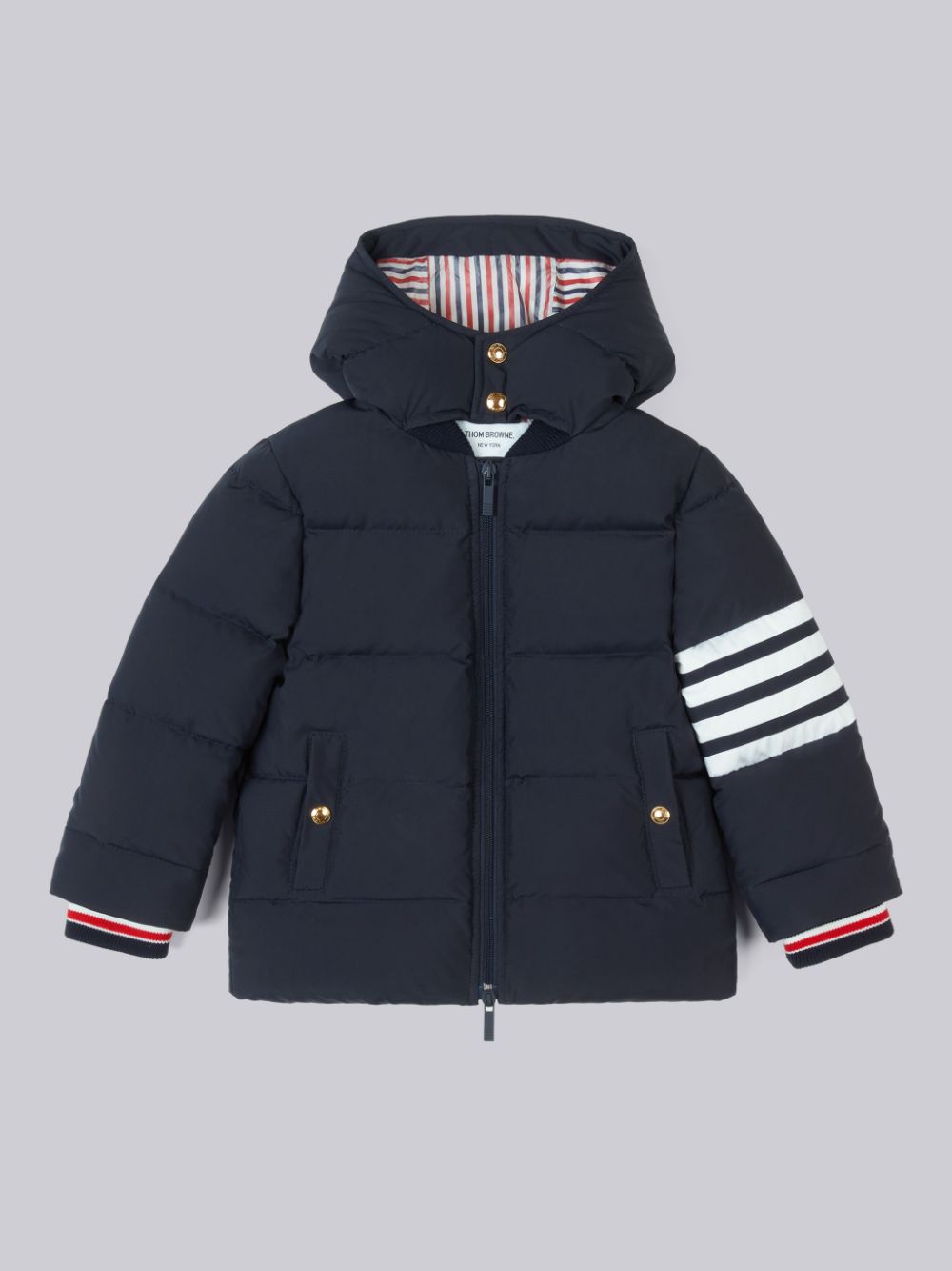 Thom Browne Ripstop Downfilled Hooded 4-Bar Ragazzo Parka Blu Marino | GWJ56Z06837