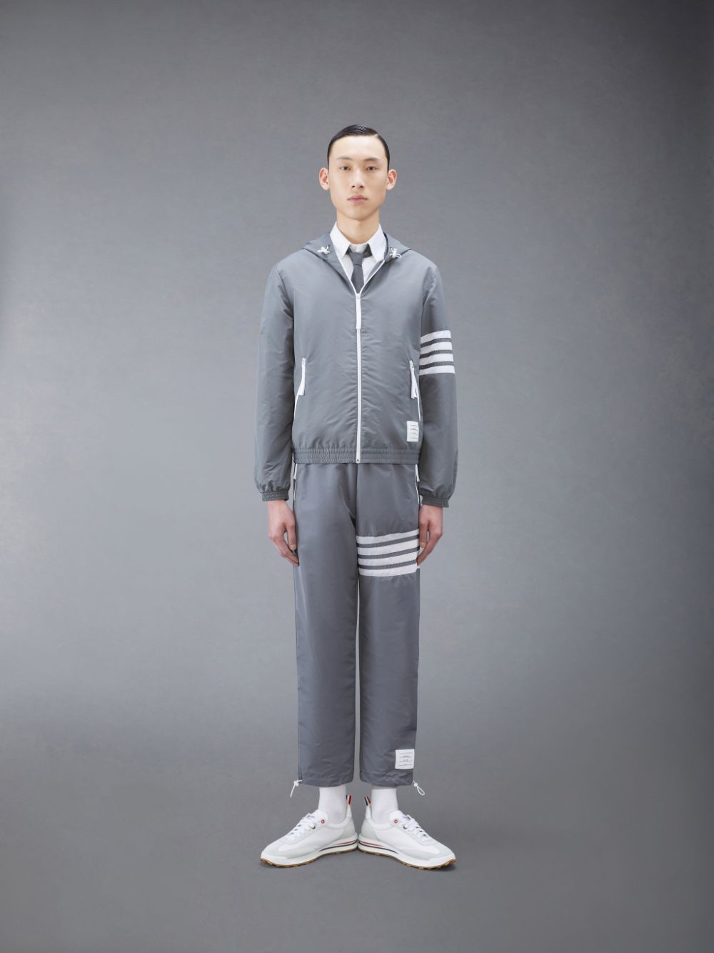 Thom Browne Ripstop Mesh 4-Bar Hooded Uomo Giacche Grigie | ENT13V23196