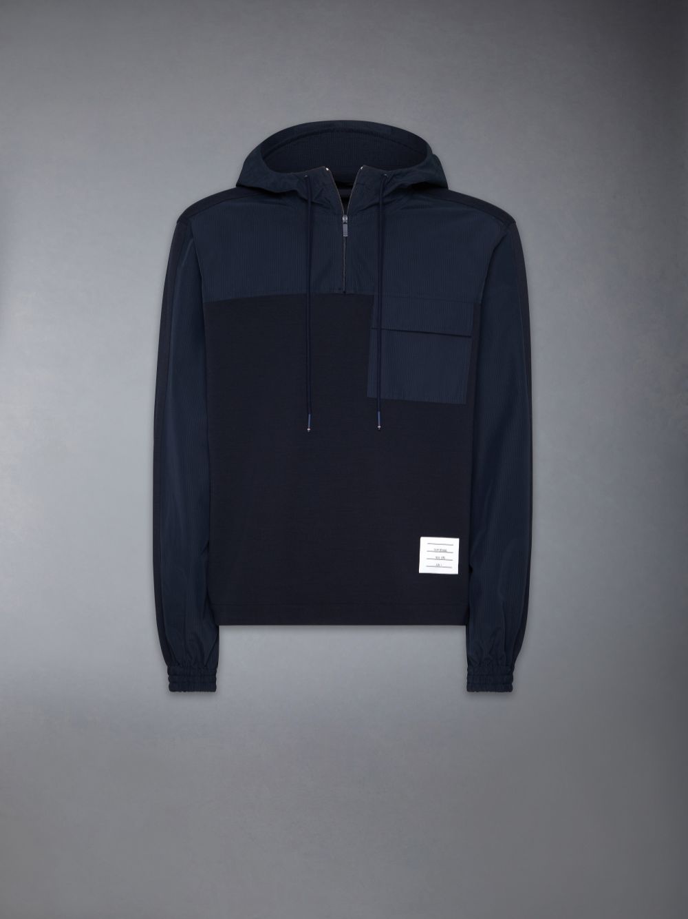 Thom Browne Ripstop and Wool Tech Milano Half Zip Combo Uomo Felpa con Cappuccio Blu | XSY46N26374