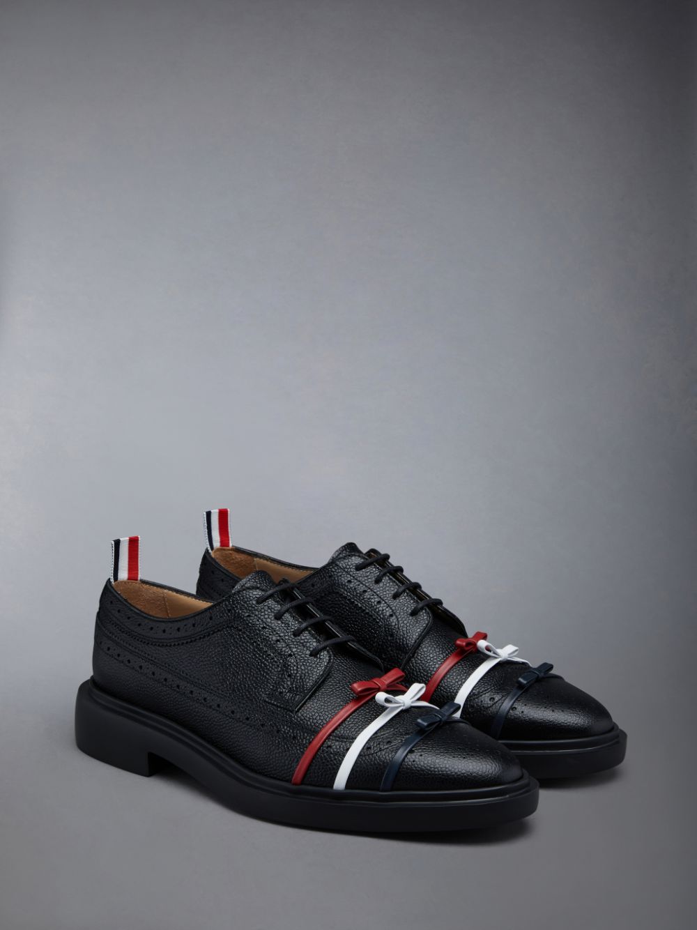 Thom Browne Rubber Sole 3-Bow Longwing Donna Scarpe Brogue Nere | MEG60A39808