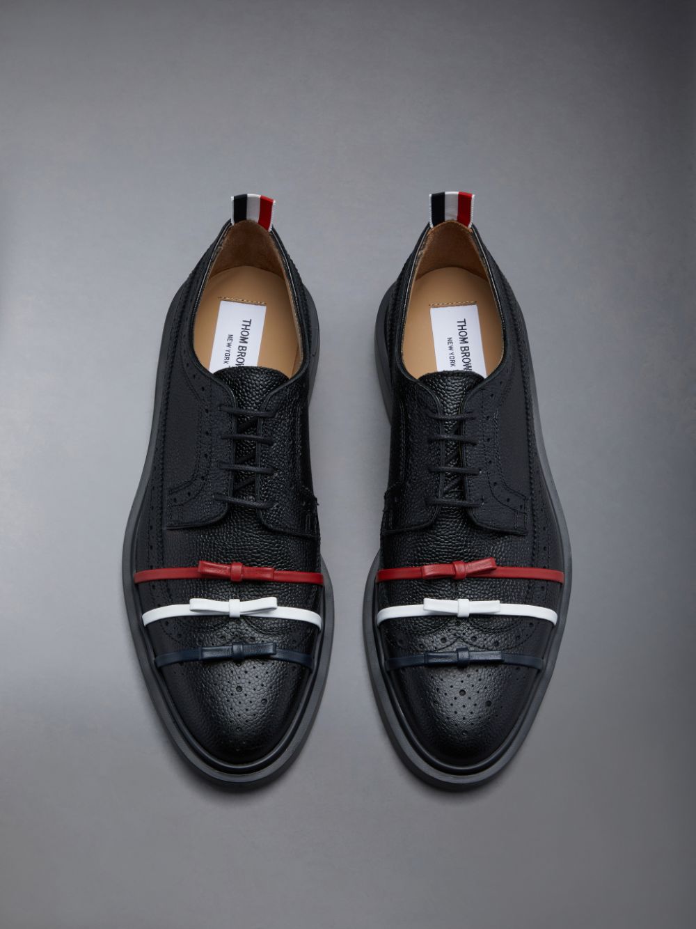 Thom Browne Rubber Sole 3-Bow Longwing Donna Scarpe Brogue Nere | MEG60A39808