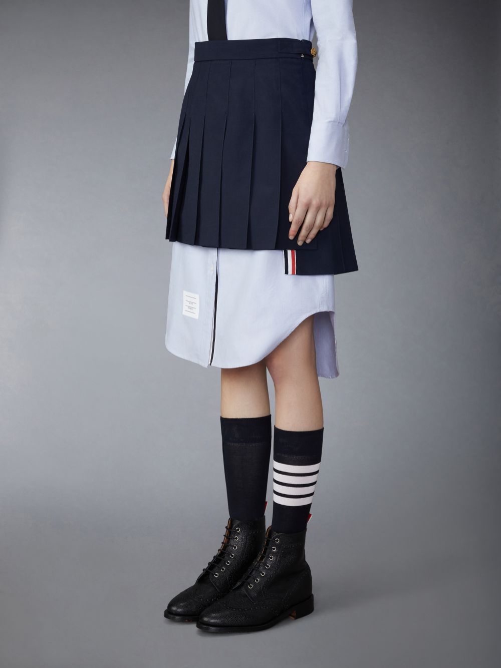 Thom Browne School Uniform Plain Weave Grosgrain Stripe Dropped Back Pleated Mini Donna Gonne Blu Marino | SXG48I92228