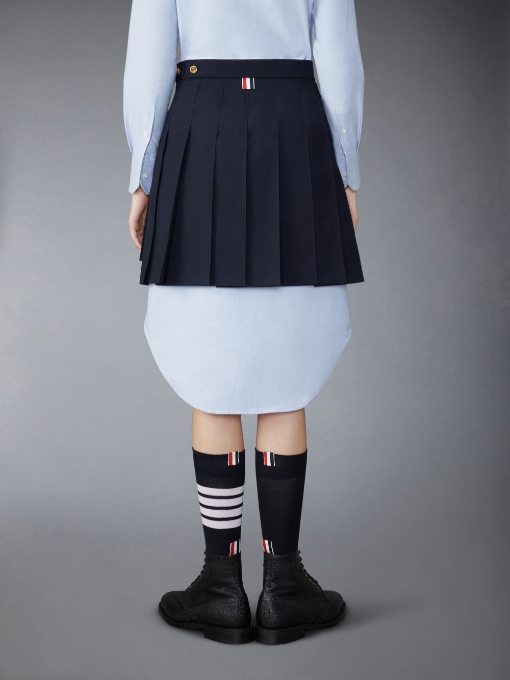 Thom Browne School Uniform Plain Weave Grosgrain Stripe Dropped Back Pleated Mini Donna Gonne Blu Marino | SXG48I92228