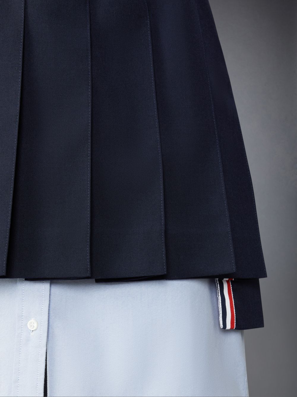 Thom Browne School Uniform Plain Weave Grosgrain Stripe Dropped Back Pleated Mini Donna Gonne Blu Marino | SXG48I92228