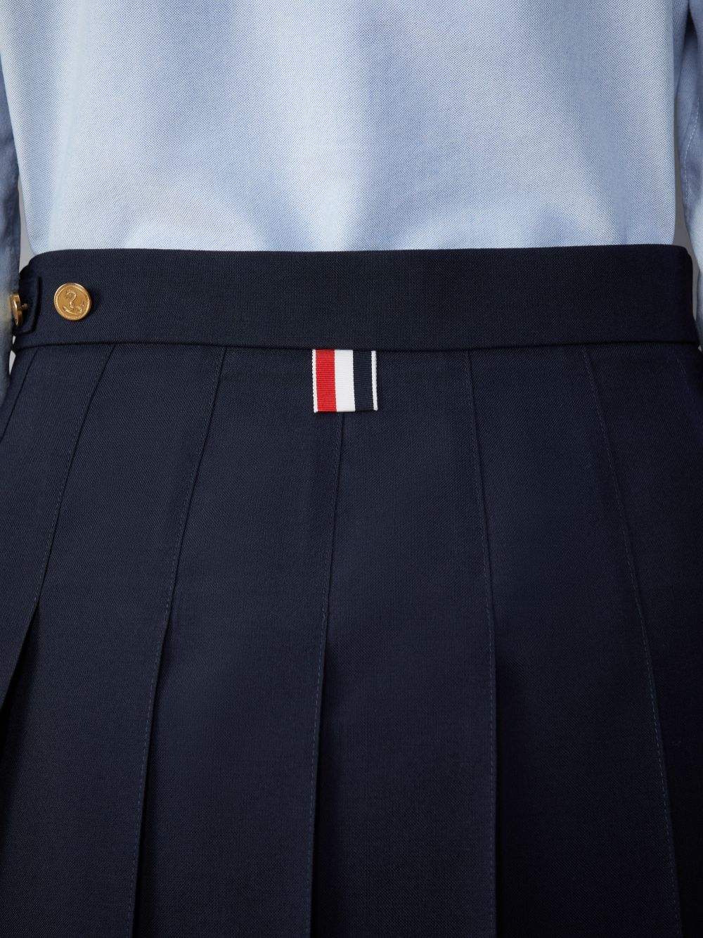 Thom Browne School Uniform Plain Weave Grosgrain Stripe Dropped Back Pleated Mini Donna Gonne Blu Marino | SXG48I92228