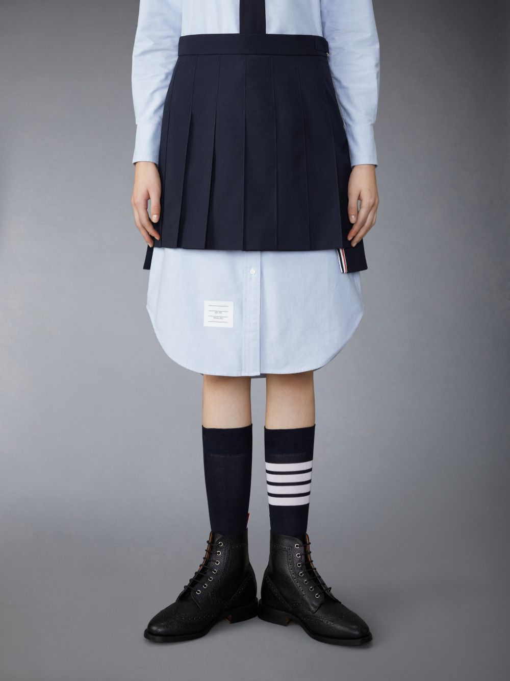 Thom Browne School Uniform Plain Weave Grosgrain Stripe Dropped Back Pleated Mini Donna Gonne Blu Marino | SXG48I92228