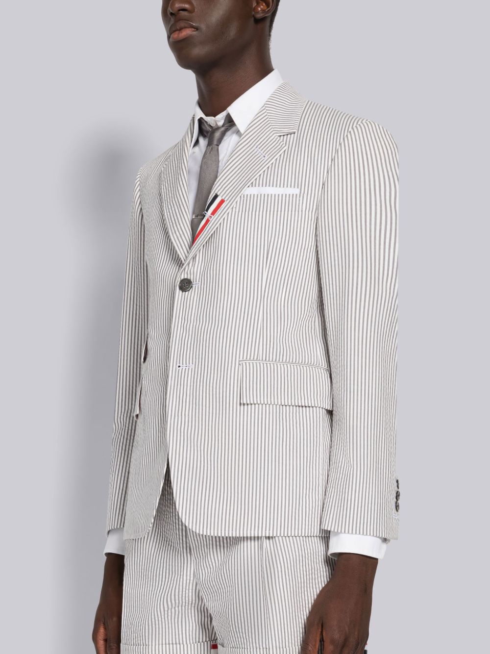 Thom Browne Seersucker Grosgrain Placket Sport Uomo Cappotti Grigie | CFP80I95490