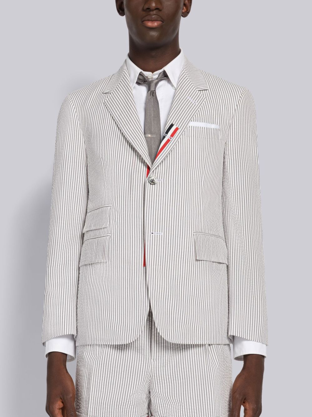 Thom Browne Seersucker Grosgrain Placket Sport Uomo Cappotti Grigie | CFP80I95490