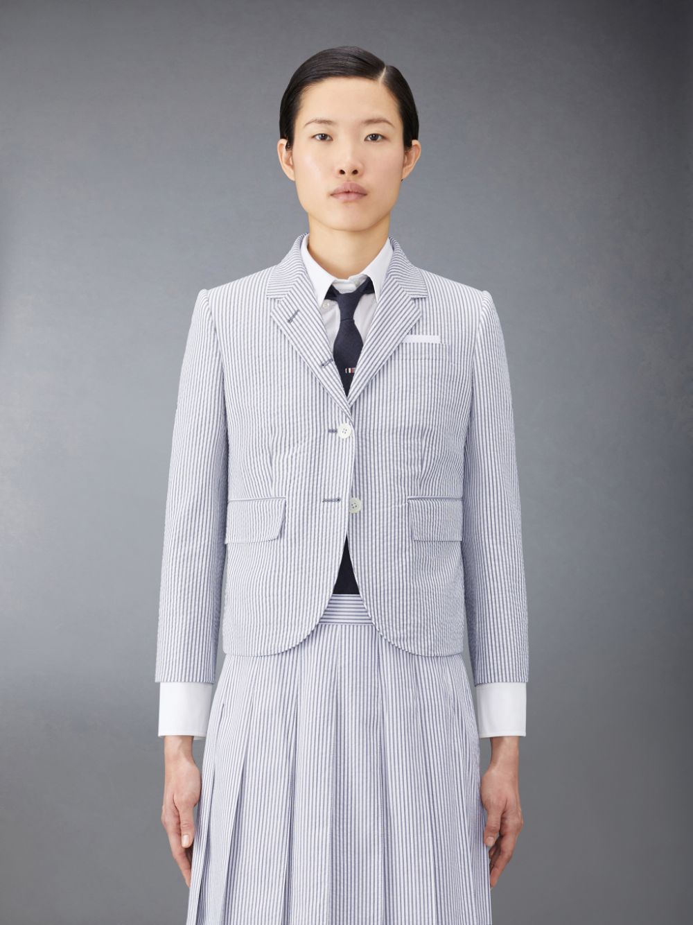 Thom Browne Seersucker High Armhole Sport Donna Cappotti Grigie | KUJ85N53263