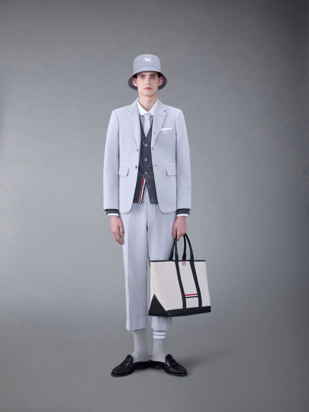 Thom Browne Seersucker Low Rise Backstrap Uomo Pantaloni Grigie | FOI28P92795