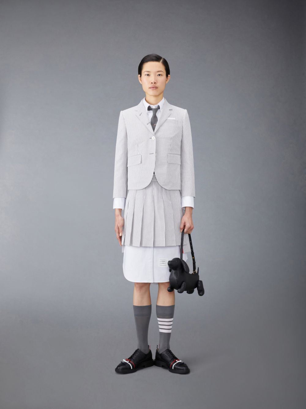 Thom Browne Seersucker Pleated Mini Donna Gonne Grigie | DLI31W50934