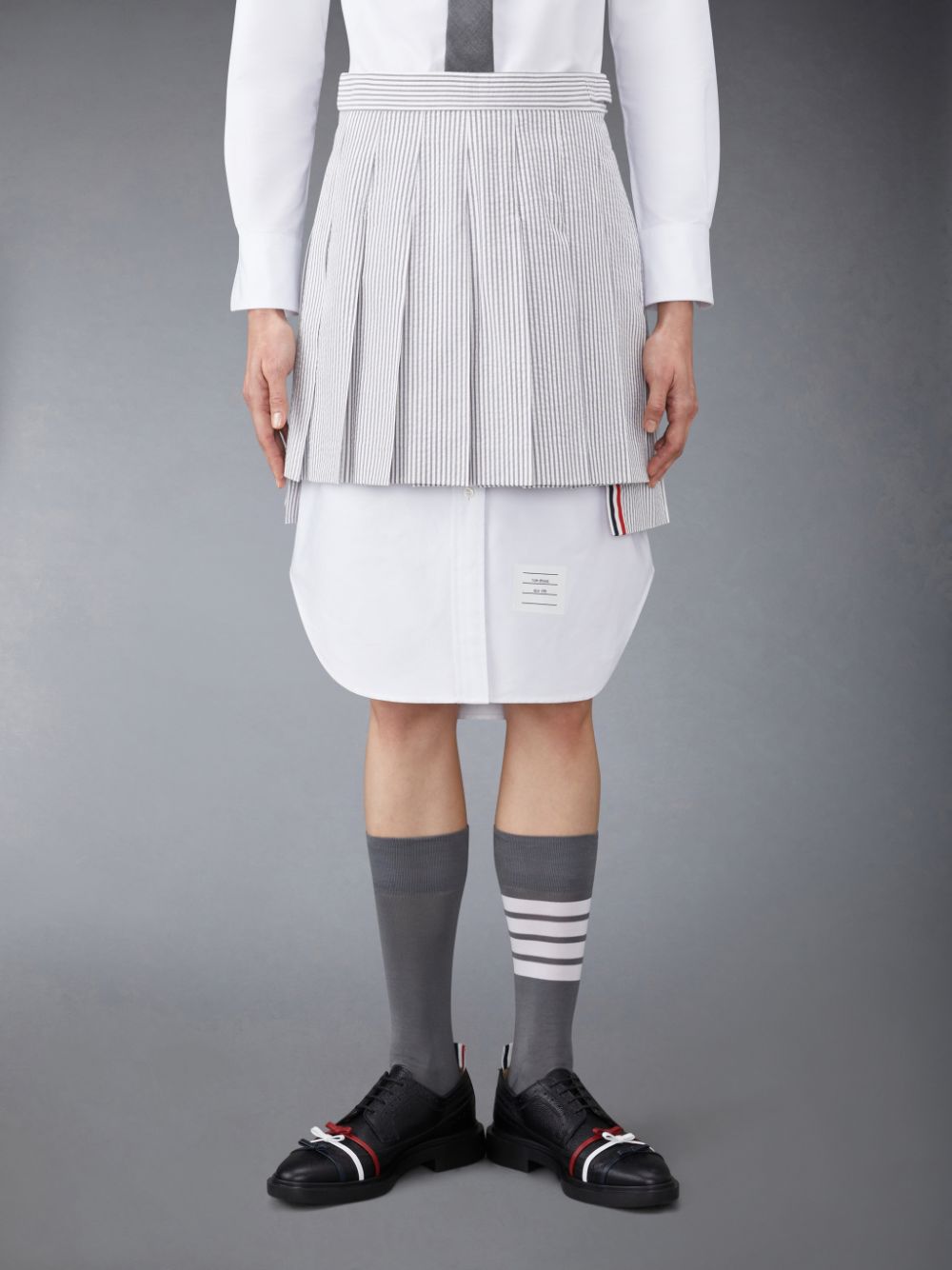 Thom Browne Seersucker Pleated Mini Donna Gonne Grigie | DLI31W50934