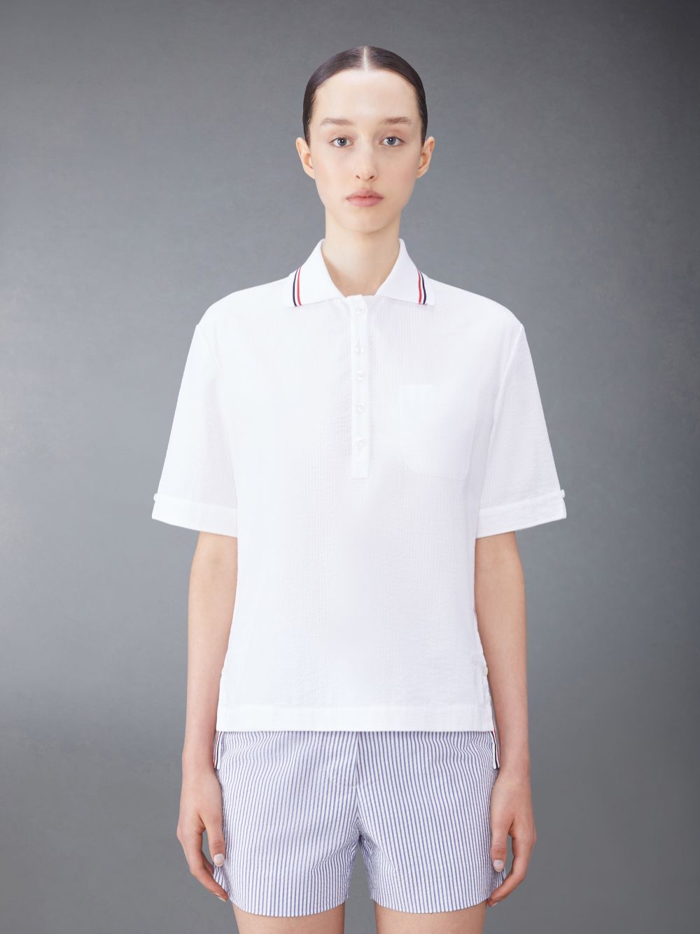 Thom Browne Seersucker Polo Donna Camicie Bianche | PRS75D24145