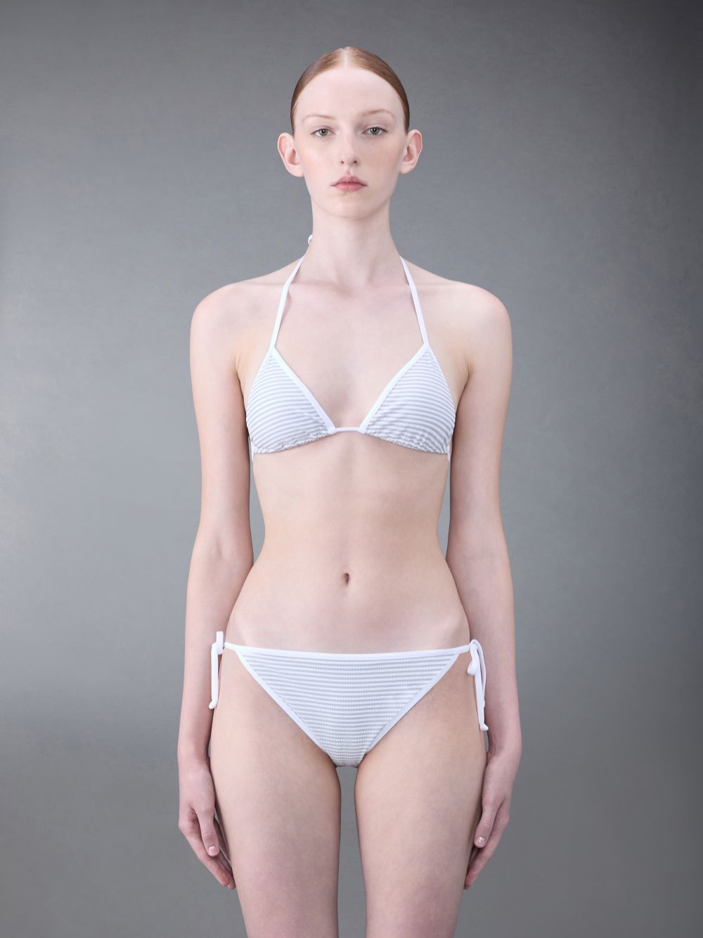 Thom Browne Seersucker Triangle Donna Top Bikini Grigie | WNC45Z37435