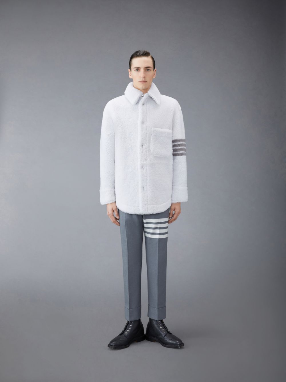 Thom Browne Shearling 4-Bar Oversized Shirt Uomo Giacche Bianche | NTY13E14366